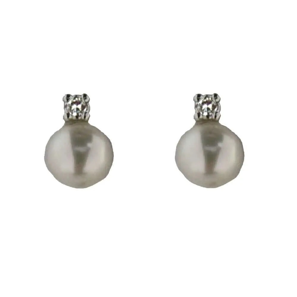 18K White Gold Diamond Cultivated Pearl Screwback Earring