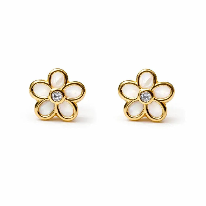18K Mother of Pearl Flower Earrings