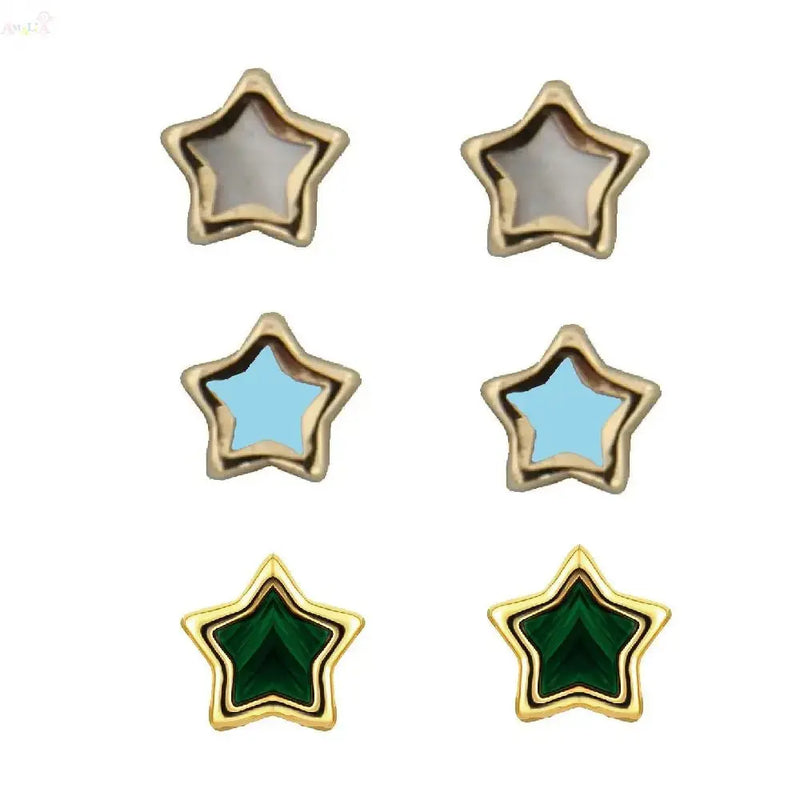 18K Yellow Gold Star Gemstone Screwback Earrings for Girls