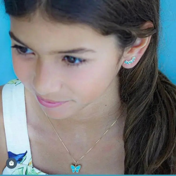 18K Yellow Gold Marquise Turquoise Crawler Post Earrings