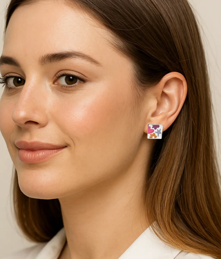 Sterling Silver Enamel Star Hear and Flowers Post Earrings