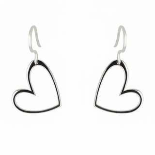 Sterling Silver Large Open Heart Dangle Earrings