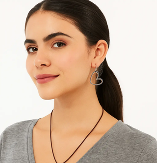 Sterling Silver Large Open Heart Dangle Earrings