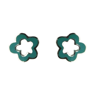 Sterling Silver Blue Turquoise Enamel Open Flower  Earrings