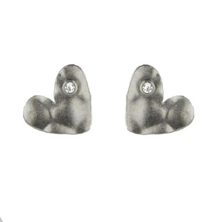 Sterling Silver Hammered Satin Heart and Zirconia Earrings