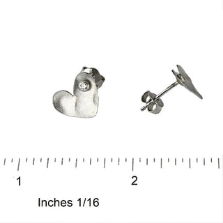 Sterling Silver Hammered Satin Heart and Zirconia Earrings