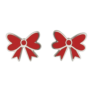 Sterling Silver Imperial Red Enamel Bow Post Earrings