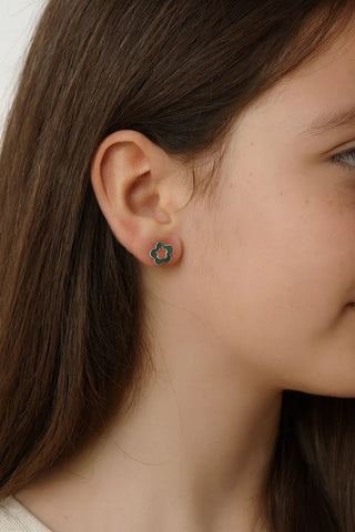 Sterling Silver Blue Turquoise Enamel Open Flower  Earrings