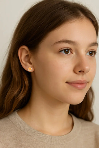 Sterling Silver Small Yellow Enamel Flower Post Earrings