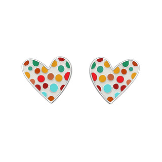 Sterling Silver Multicolor Enamel Heart Post Earrings