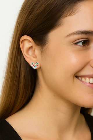 Sterling Silver Multicolor Enamel Heart Post Earrings