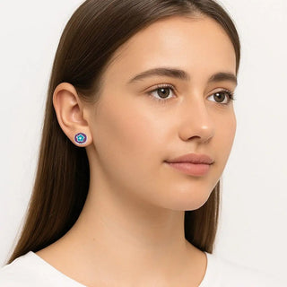 Sterling Silver Oval Purple and Blue enamel zirconia Earrings