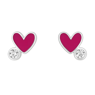 Sterling Silver Fuchsia Enamel Heart and Zirconia Earring