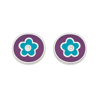 Sterling Silver Oval Purple and Blue enamel zirconia Earrings