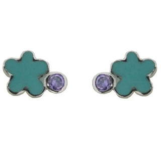 Sterling Silver Blue Enamel Flower and Lavender Earrings