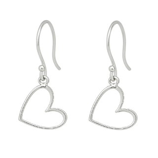 Sterling Silver Small Open Heart Dangle Hook Earrings 
