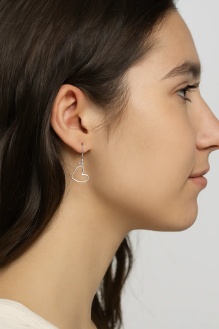 Sterling Silver Small Open Heart Dangle Hook Earrings 