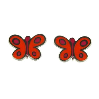 Sterling Silver Enamel Orange Butterfly Post Earrings