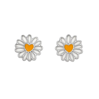Sterling Silver White Enamel Daisy Flower Post Earrings