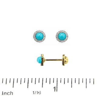 18K Yellow Gold Turquoise and Zirconia Screwback Earrings