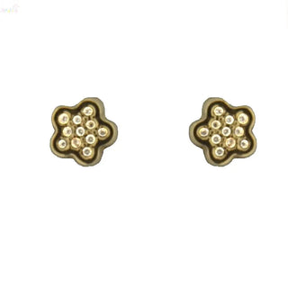 18K Solid Yellow Gold Zirconia Flower Screwback Earrings