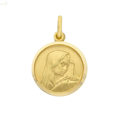 18 Karat Massives Gelbgold Unsere Liebe Frau der Schmerzen Runde Medaillen