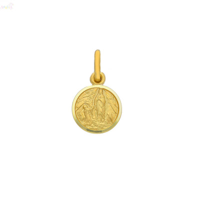 18 Karat Massives Gelbgold Unsere Liebe Frau von Lourdes Kleine Medaille