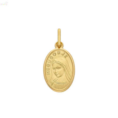 18 Karat Massives Gelbgold Unsere Liebe Frau von Medjugorje Ovalmedaille