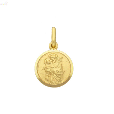 18 Karat Massives Gelbgold Rund Anhänger Medaille des Heiligen Josef