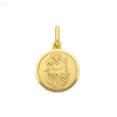 18 Karat Massives Gelbgold Rundes St.-Josefs-Medaillon Anhänger 15 mm