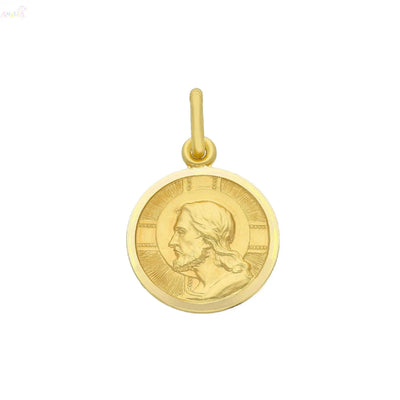 Pingente medalha de 15 mm do Cristo Redentor em ouro amarelo maciço 18K