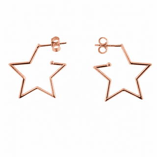 18K Solid Rose Gold Polished Open Star Thin Tube Post Earrings