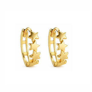 18K Yellow Gold Polished Stars Hinged Hoop Huggie Earrings 