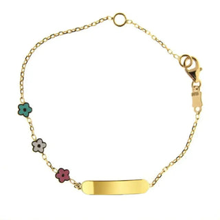 18K イエローゴールド エナメル ピンク ホワイト グリーン フラワーズ ID ブレスレット