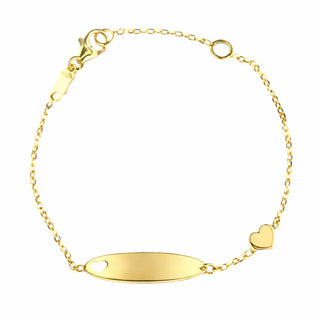 18K Solid Yellow Gold Polished Heart and  Cut Out Heart Oval Id  Bracelet