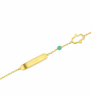 18K ソリッドイエローゴールド ハムサとターコイズビーズ ID ブレスレット