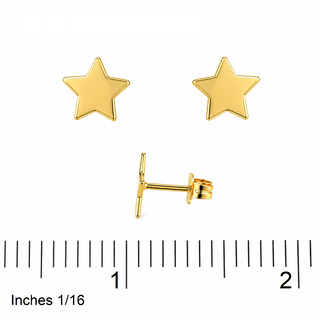 18K Solid Yellow Gold Polished Star Stud Earrings