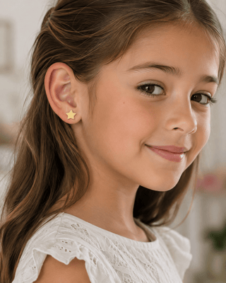 18K Solid Yellow Gold Polished Star Stud Earrings