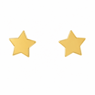 18K Solid Yellow Gold Polished Star Stud Earrings