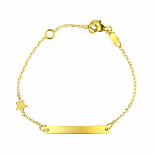 18K Solid Yellow Gold Polished Star Thin Plate ID Bracelet