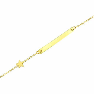 18K Solid Yellow Gold Polished Star Thin Plate ID Bracelet