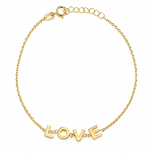 18K Yellow Gold Polished LOVE Bracelet with Block Letters