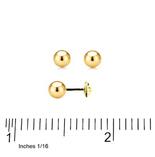18K Massives Gelbgold 5mm Kugel Überzogene Schraubverschluss Ohrringe
