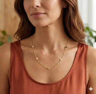 18K Yellow Gold Alternating Circles and Hearts Polished Necklace