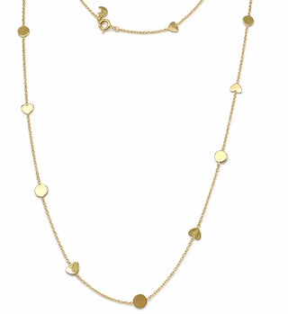 18K Yellow Gold Alternating Circles and Hearts Polished Necklace