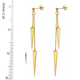18K Solid Yellow Gold Thin Polished Triangles Dangle Earrings