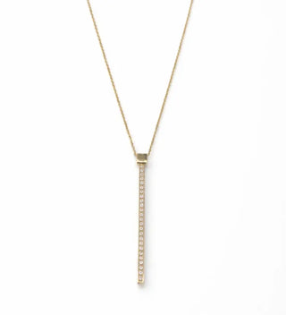 18K Solid Yellow Gold Slim Vertical Zirconia Bar Necklace