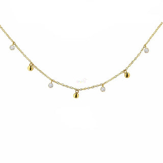 18K Yellow Gold Polished Ball and Bezel-Set Zirconia Necklace