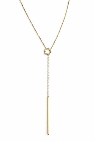 pr18K Solid Yellow Gold Polished Open Flower Lariat Necklace