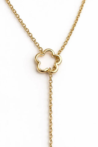 18K Solid Yellow Gold Polished Open Flower Lariat Necklace